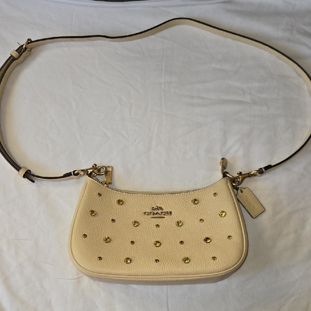 Coach Cream and Gold Shoulder Bag with Structured Design